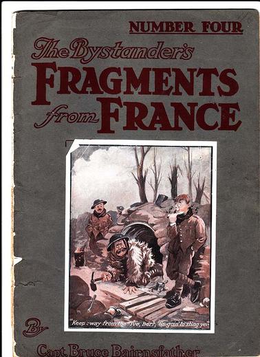 A booklet of cartoons, each captioned, drawn by Captain Bruce Bairnsfather and published by H. R. Baines and Co. for the Bystander. The subjects are all humorous depictions of British soldiers in France in the First World War. This is Vol. 4 in the series and is also titled Fragments from France