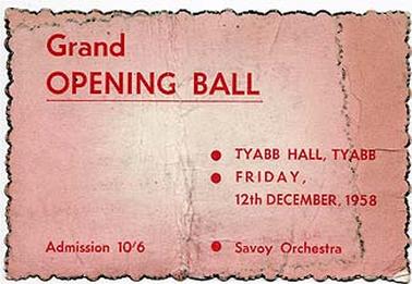 An invitation card for the Grand Opening Ball of the Tyabb Hall, Friday, 12th December, 1958