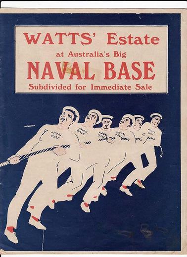 An advertising brochure for the sale of subdivided land on the Watts’ Naval Base Estate, near the Commonwealth Naval Base in Crib Point. Sole agent: T.M. Burke of Melbourne. Undated, “printed 1916” written inside