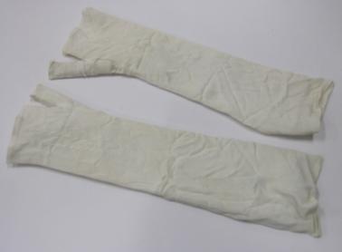 Long white mittens for evening wear - thumb only, no fingers.