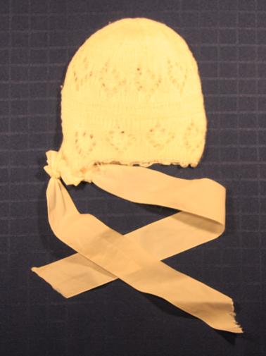 White baby bonnet with rayon ribbon