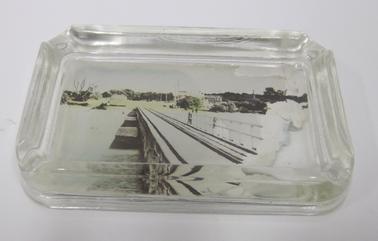 Glass ashtray with photo of Rye Pier.