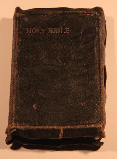 Black, leather-bound bile with gold title on cover.
Handwriting on fly leaf states: “ To Bruce Armstrong from his Mother.  Many happy returns of the day 18.12.17”
