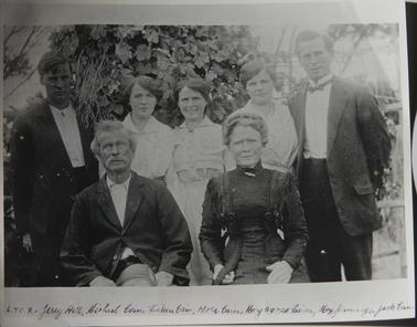 Cain Family members: L to R:  Jerry Hill, Michael Cain, Eileen Cain, Nora Cain, Mary Agnes Cain, May Jennings, Jack Cain