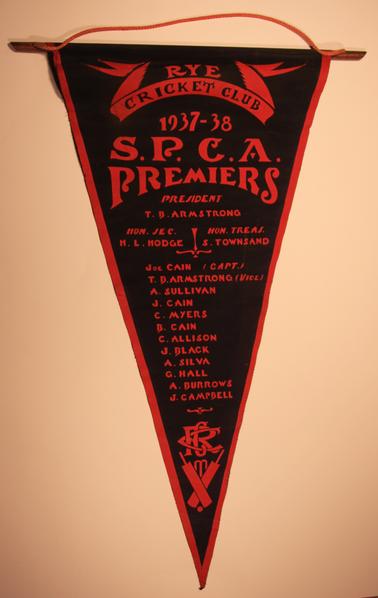 1937-1938 S.P.C.A. Premiers Cricket Pennant - Rye Cricket Club