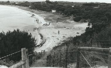 White cliffs looking east to Rye showing cliff restoration & erosion control
Rescue Helicopter in background.
Writing in back "Looking down from White Cliffs Sept. 1984