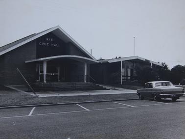 Rye civic Hall and senior citizens hall with 1966 HR Holden in foreground
