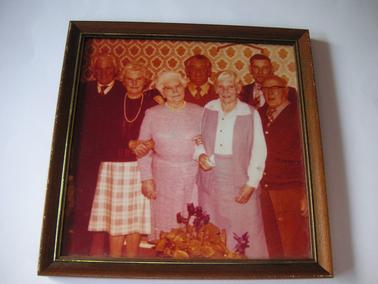 Photo of children of George Alexander and Elizabeth Hill (nee Merser)
Back row:  L Arthur Hill, Len Hill, Eric Hill.
Front row: L Mary Asling, Lucy Watson, Ethel Cain, man-unknown.