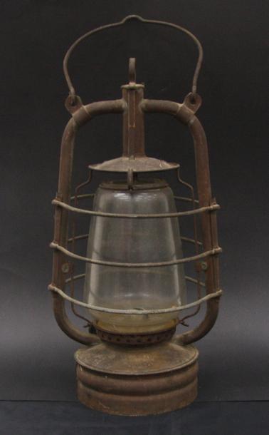 Kerosene lamp (inc. glass) with handle.