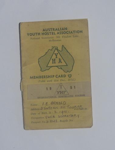 YHA Membership Card Issued 1951 for International Hostelling
