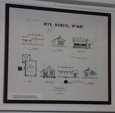 Architects drawings for 1923 Rye School Building.  Black wooden frame with glass.