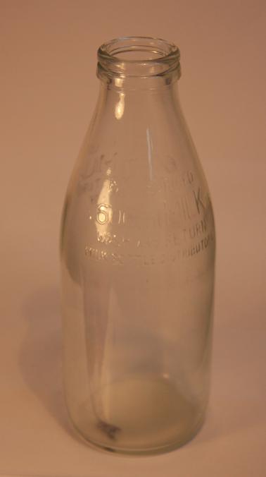 600ml milk bottle.  Inscription reads: “600ml milk 26. Wash and return.”