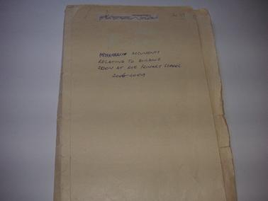 Speeches, plans, legal documents, relating to building of room at Rye Primary School;  List of donors; Draft lease for old school house.  