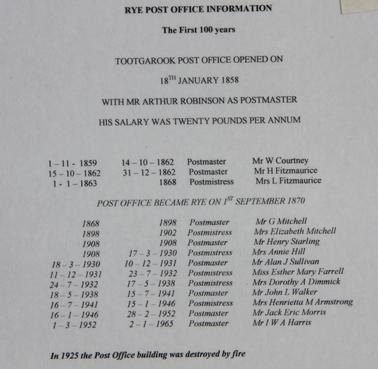 List of postmaster’s names from Jan 1859 to Jan 1965.