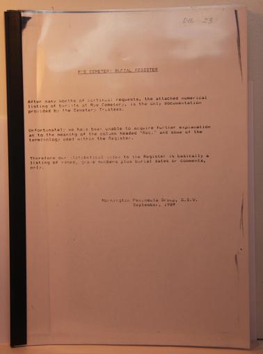 Alphabetical register of names, grave numbers, burial dates, comments