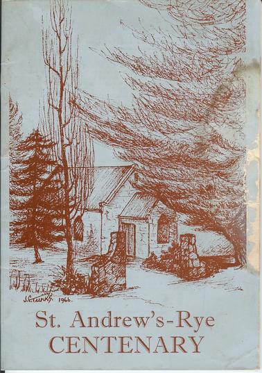 History inside front cover. Centenary Recipe Book. Recipes by Parishioners. Advertisements by businesses.
History compiled by Eric D. Kent.  Published by St Andrews Church of England Ladies Guild, Rye. 