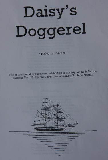 Description in verse, by crew member - Daisy - of her time on the vessel “Lady Nelson” replica 14 Feb 2002 - 12 March 2002