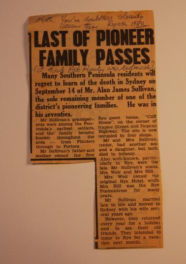 Death in Sydney on September 14 of Mr Alan James Sullivan.
Death Notice from Poulsens