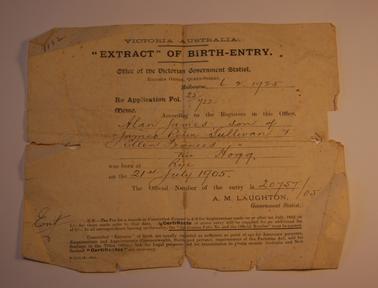 Extract of Birth Entry  dated 6 February 1925 (Birth date 21 July 1905