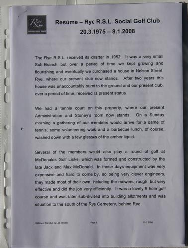 History of the Rye RSL Social Golf club