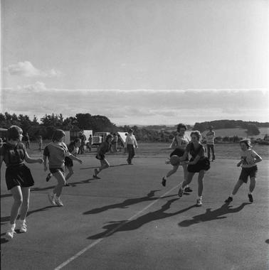 A girls’ netball game in progress.