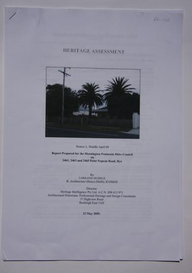 Heritage assessment 2461, 2463, 2465 Point Nepean Road, Rye including series of photographs