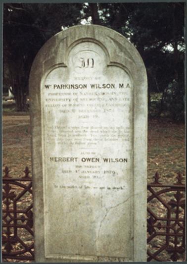Grave of William Parkinson Wilson MA the grave is enclosed by a fence and is located in the Mornington Cemetery  