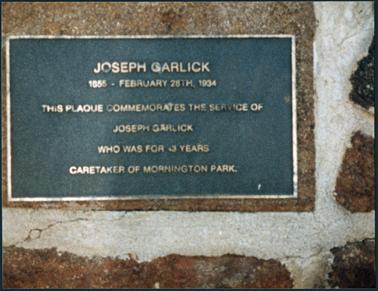 Plaque for the Sesqui Centennial with inscription (Joseph Garlick) in the Mornington Park, located on the Esplanade, Mornington 