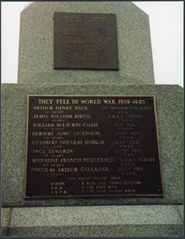 War Memorial Plaque on Memorial Gates situated at the corner Barkly and Albert Streets, Mornington