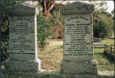 A front view of two stone graves of the Downward Family, the first grave is for Josephine Downward, the wife of Alfred Downward the second grave is for Edward Downward and his wife Elizabeth Downward