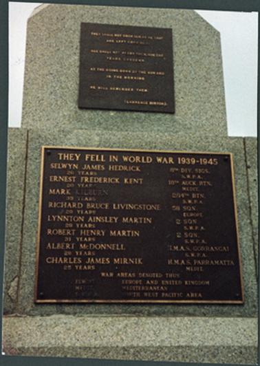 An easterly view of the War Memorial Plaques, located at the corner of Barkly and Albert Streets, Mornington