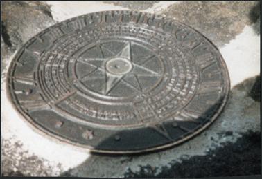 A front view of the sundial of the James Louis Edgeworth Somers Memorial