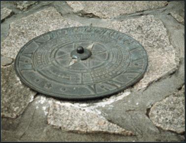 A view of the bronze sundial on top of the John Thomas Smith Memorial, in the park in Mt Eliza