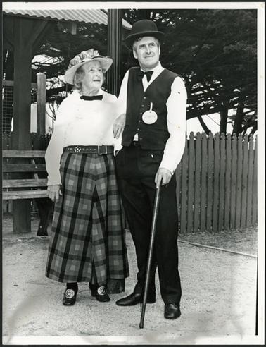 Doreen Townshend and Neil Taylor, in old-style clothing, at the Picnic In the Mornington Park
