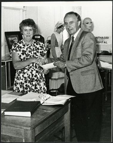 Presentation of cheque to Miss Cherry McFee, President of SEHA from the Hon Alan Brown MLA at Wonthaggi Railway Station Museum 7th February 1993