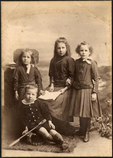 The image shows Joseph Firth's four young children, which are three daughters and one son