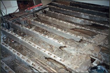 The image shows water damage to the foundation of the main floor OPOM Mornington