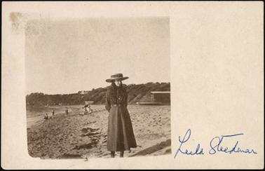 The image is of Leila Steedman taken on a beach at Mornington