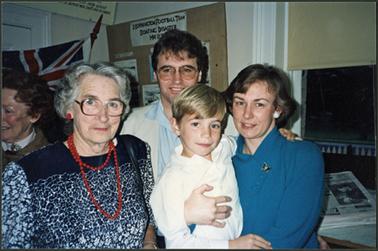 AGM photo taken 17 May 1992 of Mrs Hooper Snr with great grandson, Mrs Hooper and great great grandson of Charles Hooper