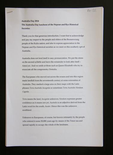 Information regarding the founding/history of Australia and also Professor McIntyre’s reflections on events leading to the celebration of Australia Day.