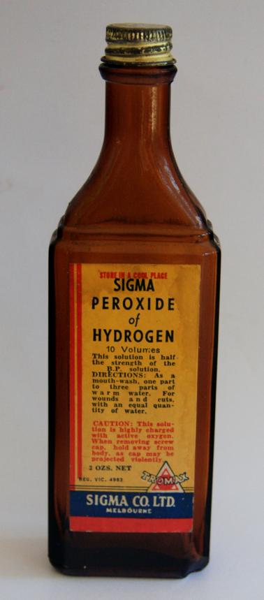 Brown flat glass bottle with neck.  Metal screw lid. Number 302