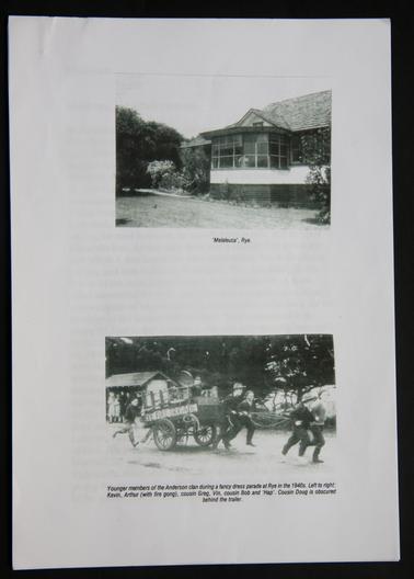 History of Anderson Family at Rye (3 pages);  House Plans (2 pages); Lot register (1 page); Newspaper cutting (1 page); 2 photos (1 page) 