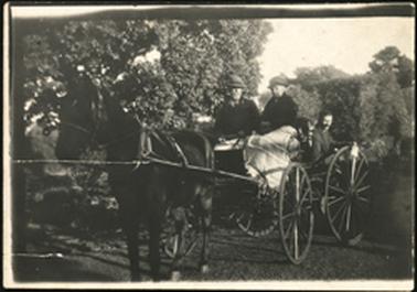 Mr & Mrs Hayseed (Dad & Mater) off to Frankston with 'old Kit' (the horse) and Arthur Dixon sitting behind them on the back of the buggy