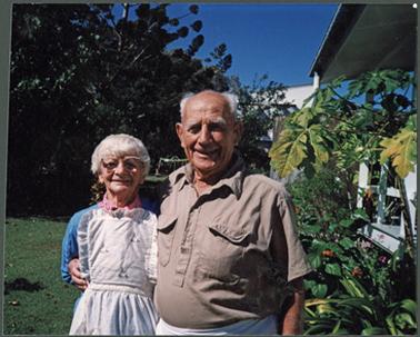 An image of May Stone and Carl Lennig taken in a garden setting
