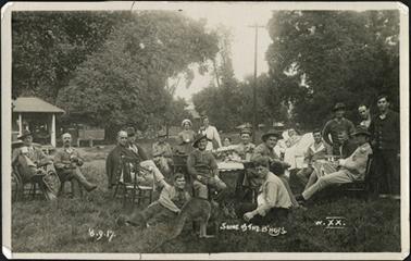 A group of soldiers several of which appear to be convalescing from wounds, inscription on photo 'Some of the B'Hoys'