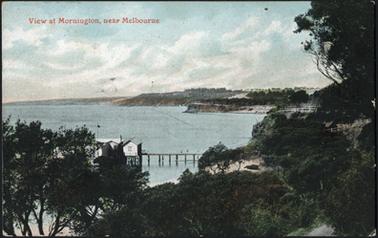 This is a view of Mornington showing the Baths in the foreground. It is taken from the high ground looking down on the baths. 